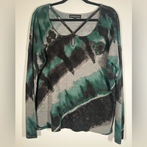 Rock & Republic green black crisscross abstract sweater sz XL comfy rockabilly